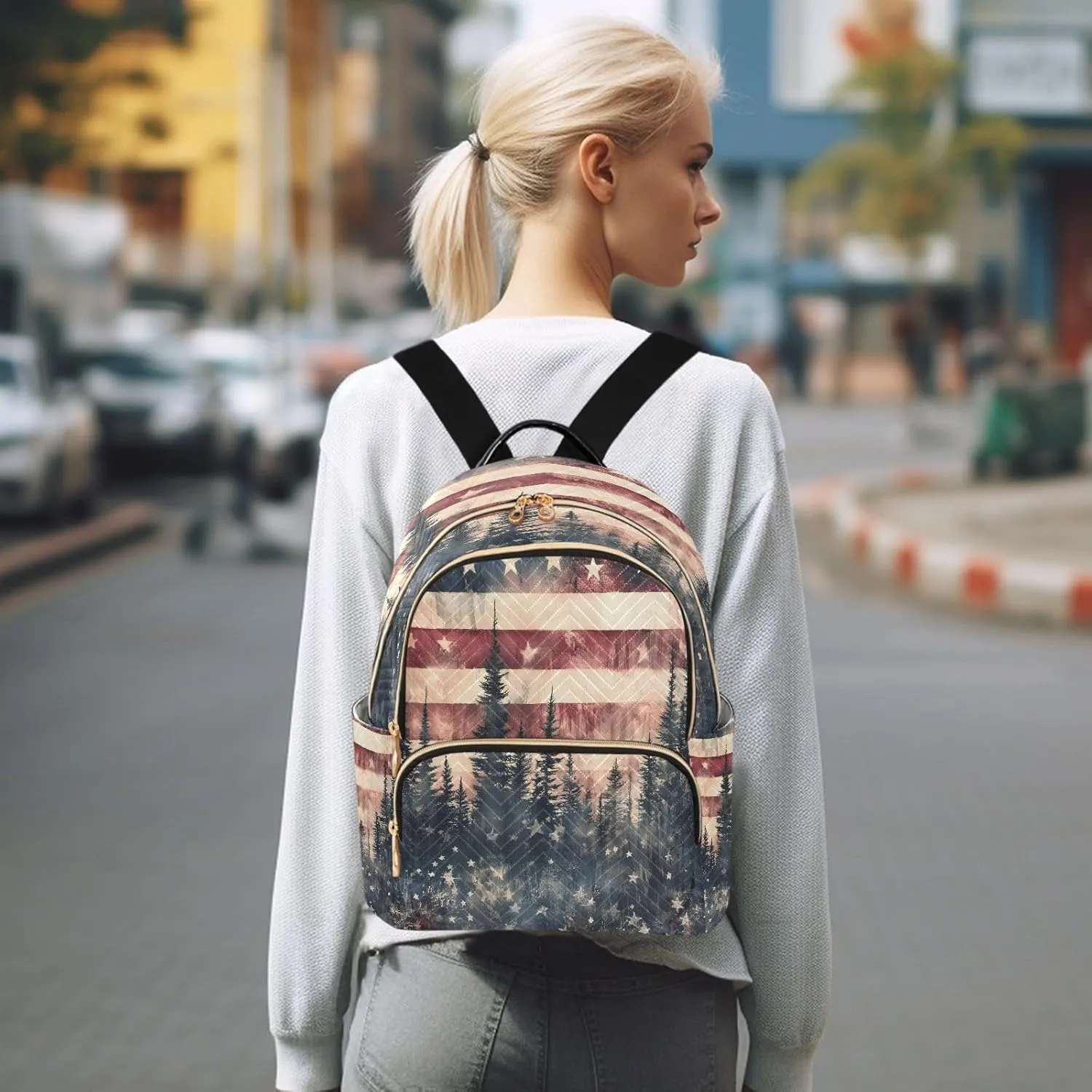 SUABO American Flag Forest Backpack Purse Ladies Rucksack Travel Shoulder Bag Casual Daily Backpack