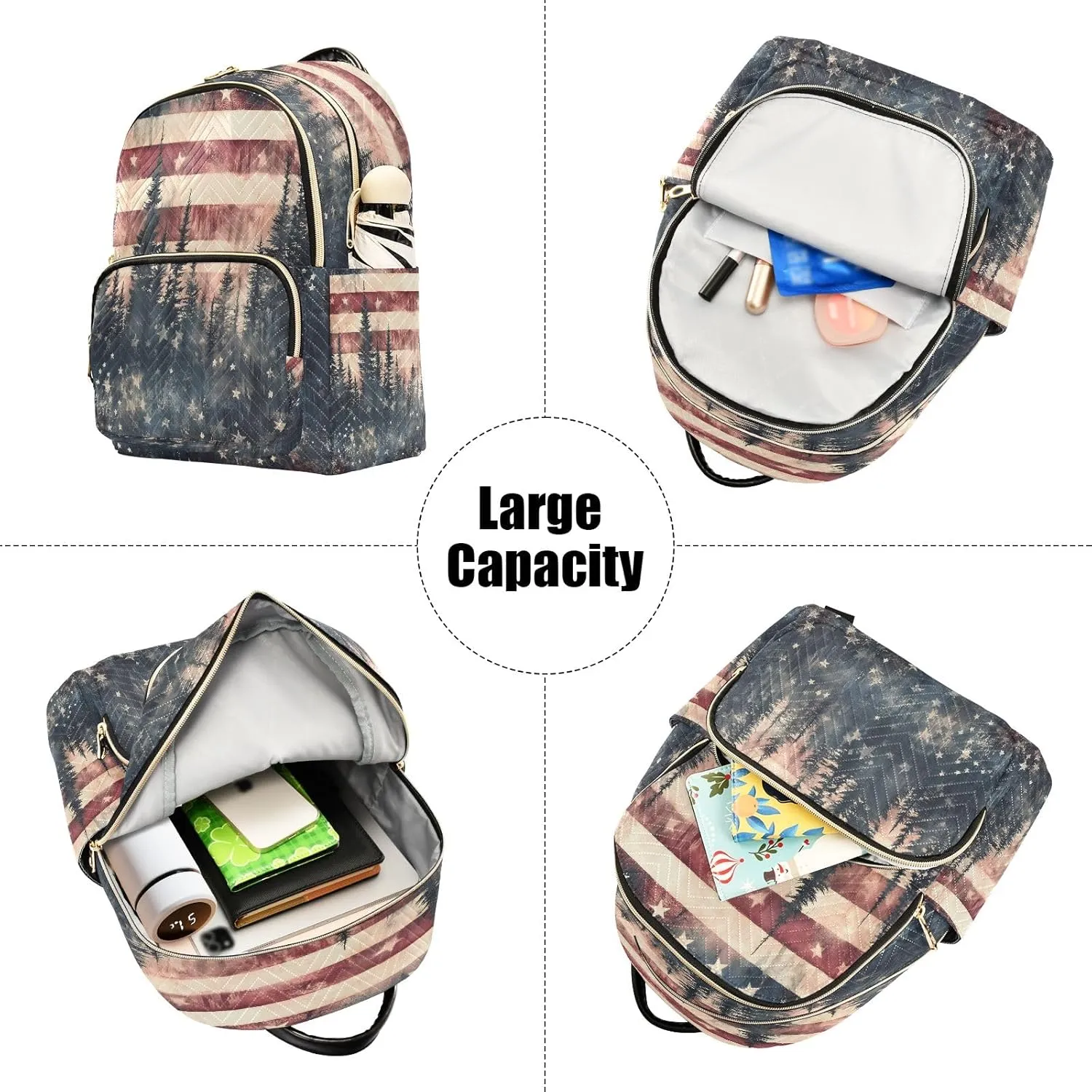 SUABO American Flag Forest Backpack Purse Ladies Rucksack Travel Shoulder Bag Casual Daily Backpack