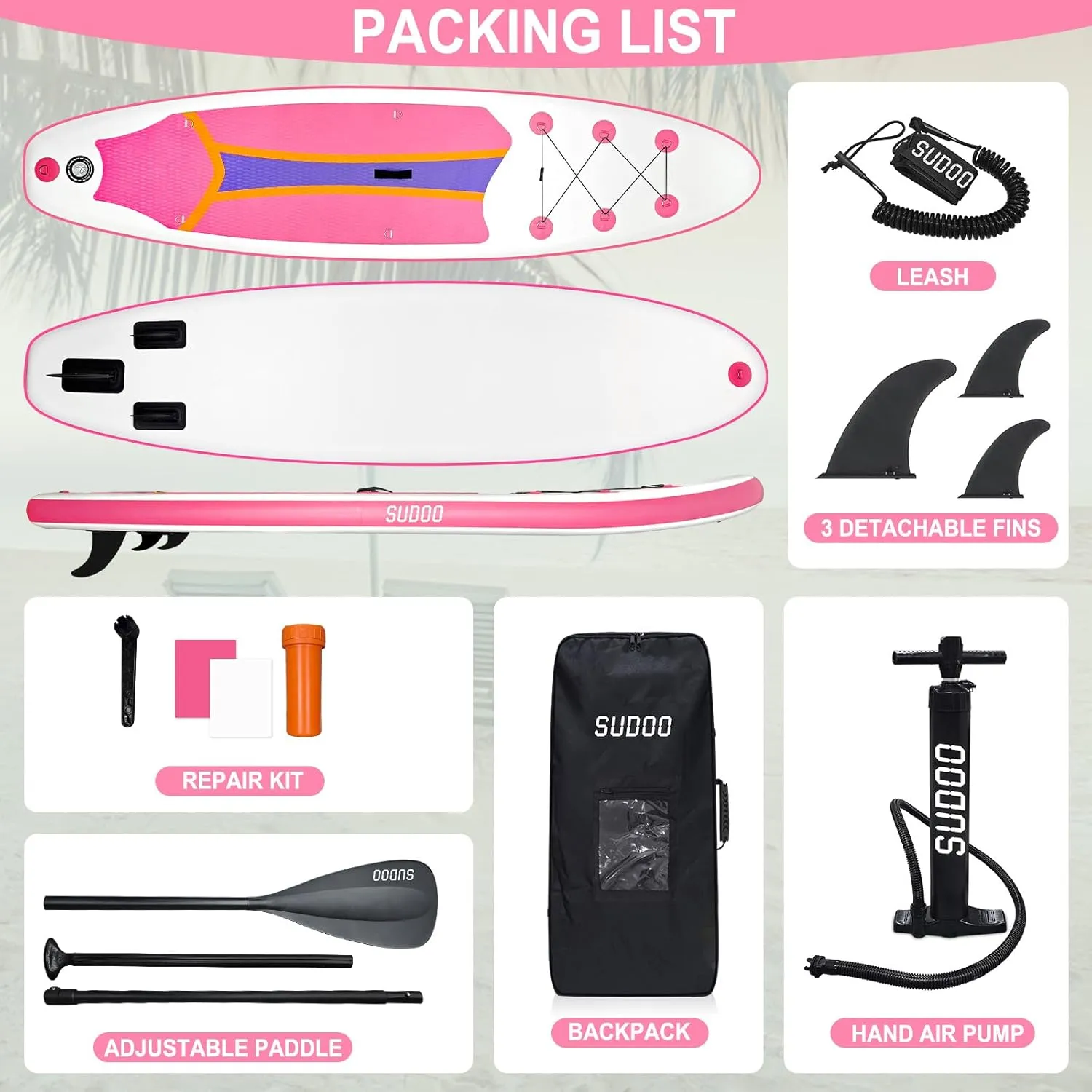 SUDOO 10FT Ultra-Light Inflatable SUP | 10'×30'' Compact Design | Non-Slip EVA Deck | Stable for Youth & Adults | Full SUP Accessories Set (Paddle, Leash, Pump)