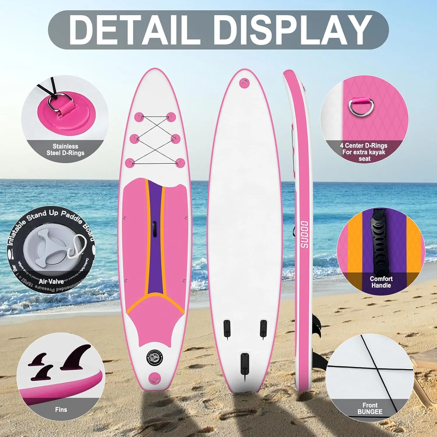 SUDOO 10FT Ultra-Light Inflatable SUP | 10'×30'' Compact Design | Non-Slip EVA Deck | Stable for Youth & Adults | Full SUP Accessories Set (Paddle, Leash, Pump)