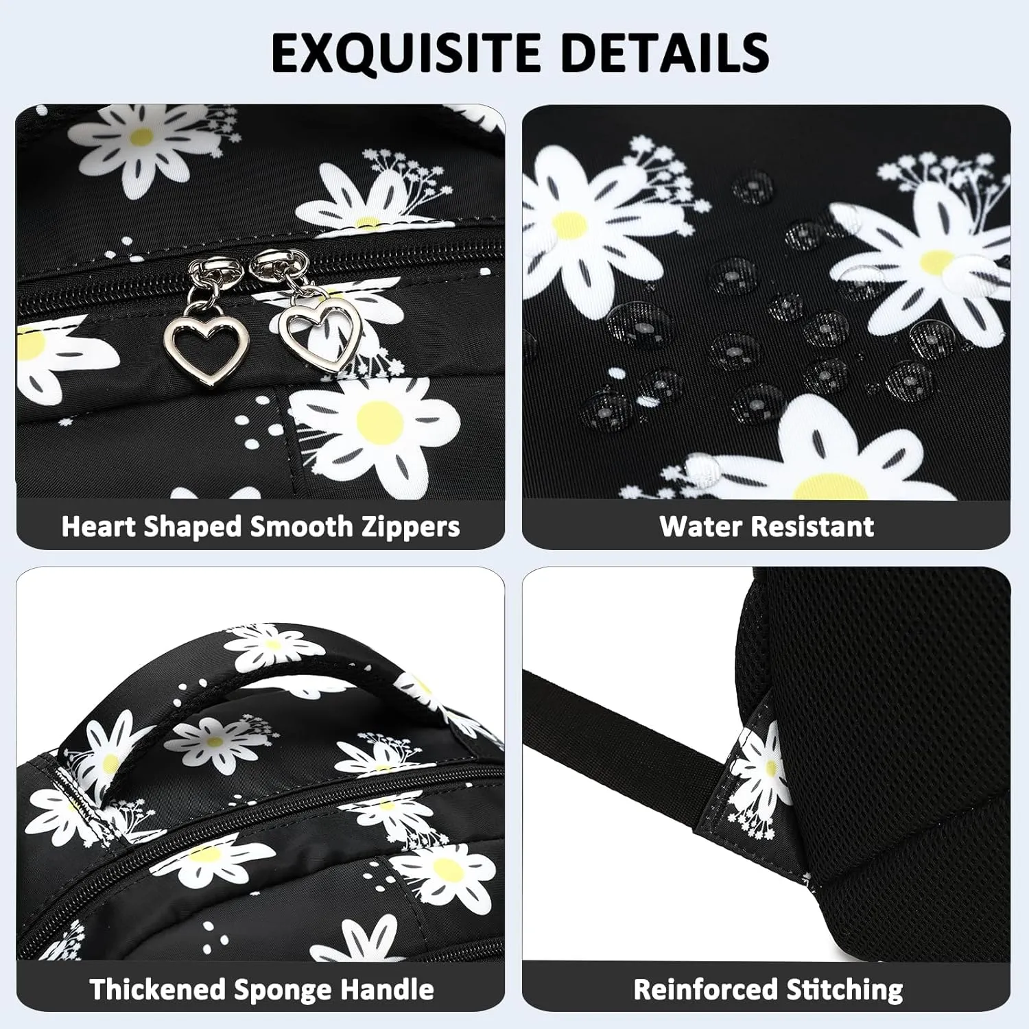 Sugaroom 3Pcs Daisy Backpack for Girls Backpack with Lunch Box Elementary Primary Middle School Backpack Kids Bookbags Set