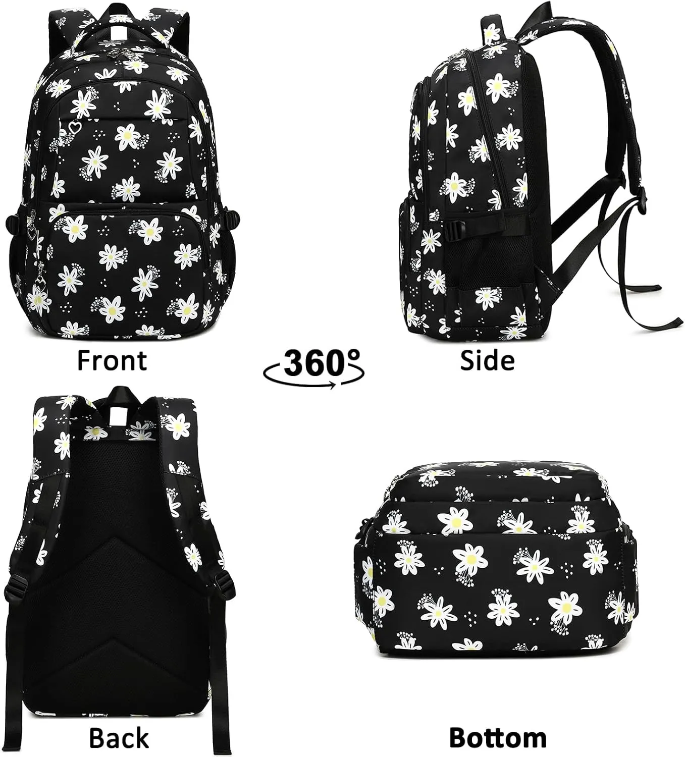 Sugaroom 3Pcs Daisy Backpack for Girls Backpack with Lunch Box Elementary Primary Middle School Backpack Kids Bookbags Set