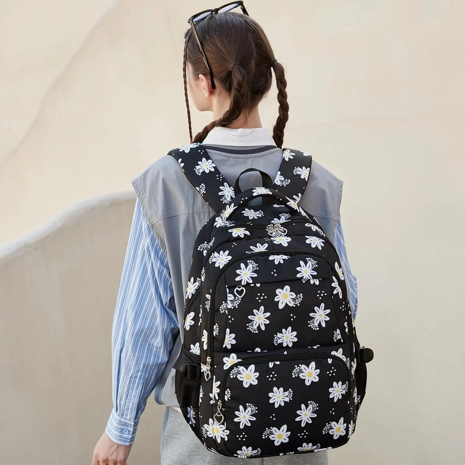 Sugaroom 3Pcs Daisy Backpack for Girls Backpack with Lunch Box Elementary Primary Middle School Backpack Kids Bookbags Set