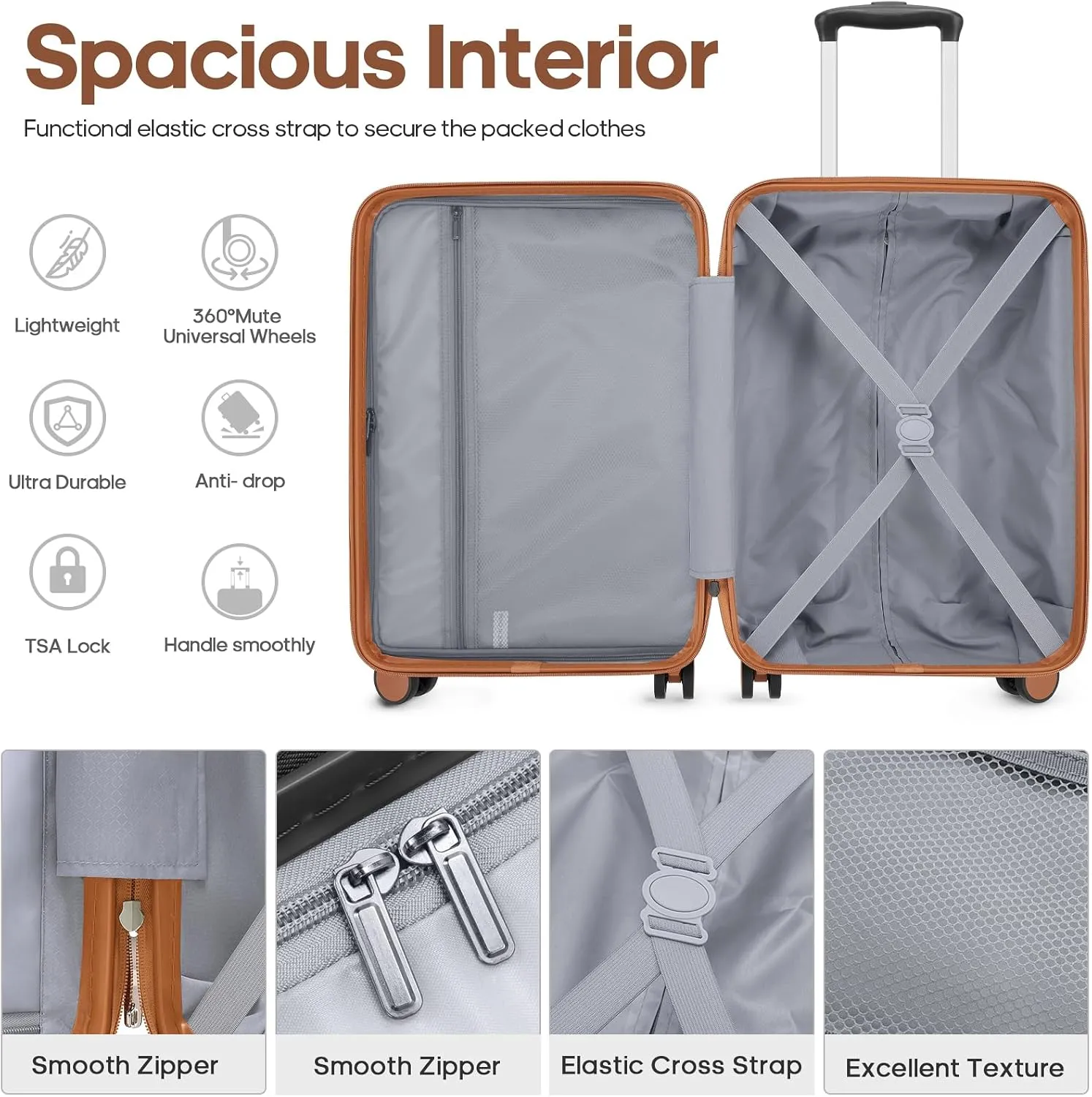 Suitcase Set 3 Piece, 20 IN Carry On Luggage with TSA Lock Spinner Wheels Extension Handle, Hard Shell Luggage Set Women Men, Suitcase With Fully Lined Interior (Black, 20in-3PCS)