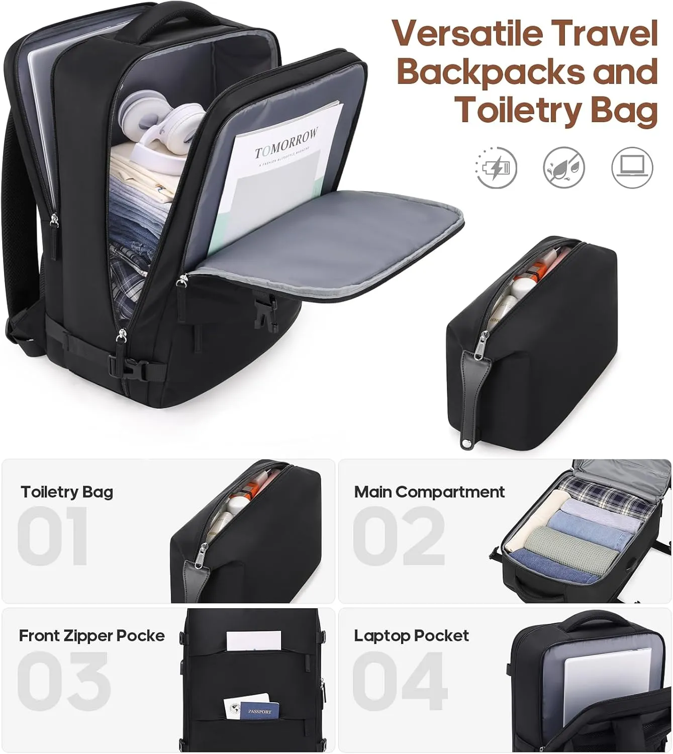 Suitcase Set 3 Piece, 20 IN Carry On Luggage with TSA Lock Spinner Wheels Extension Handle, Hard Shell Luggage Set Women Men, Suitcase With Fully Lined Interior (Black, 20in-3PCS)