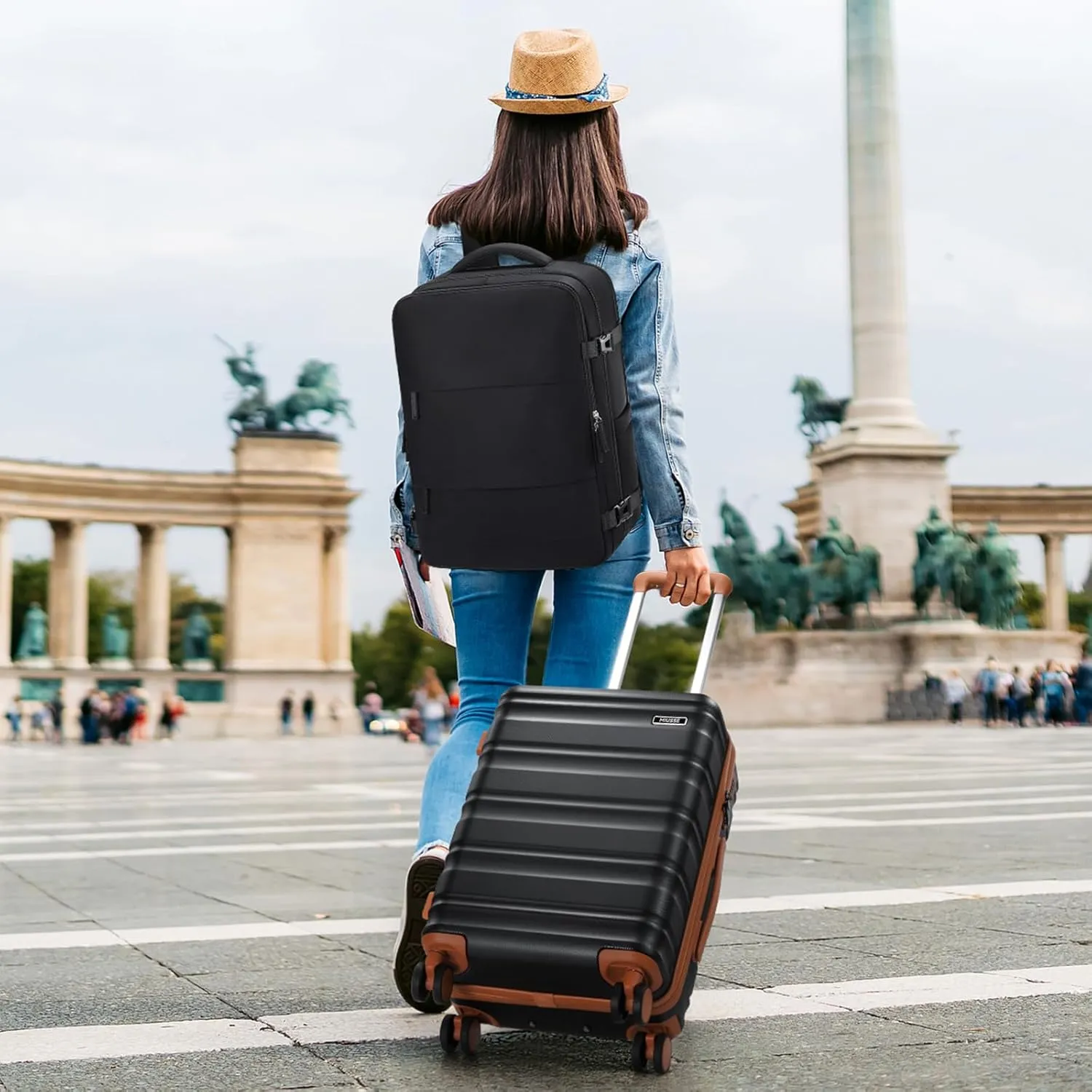 Suitcase Set 3 Piece, 20 IN Carry On Luggage with TSA Lock Spinner Wheels Extension Handle, Hard Shell Luggage Set Women Men, Suitcase With Fully Lined Interior (Black, 20in-3PCS)