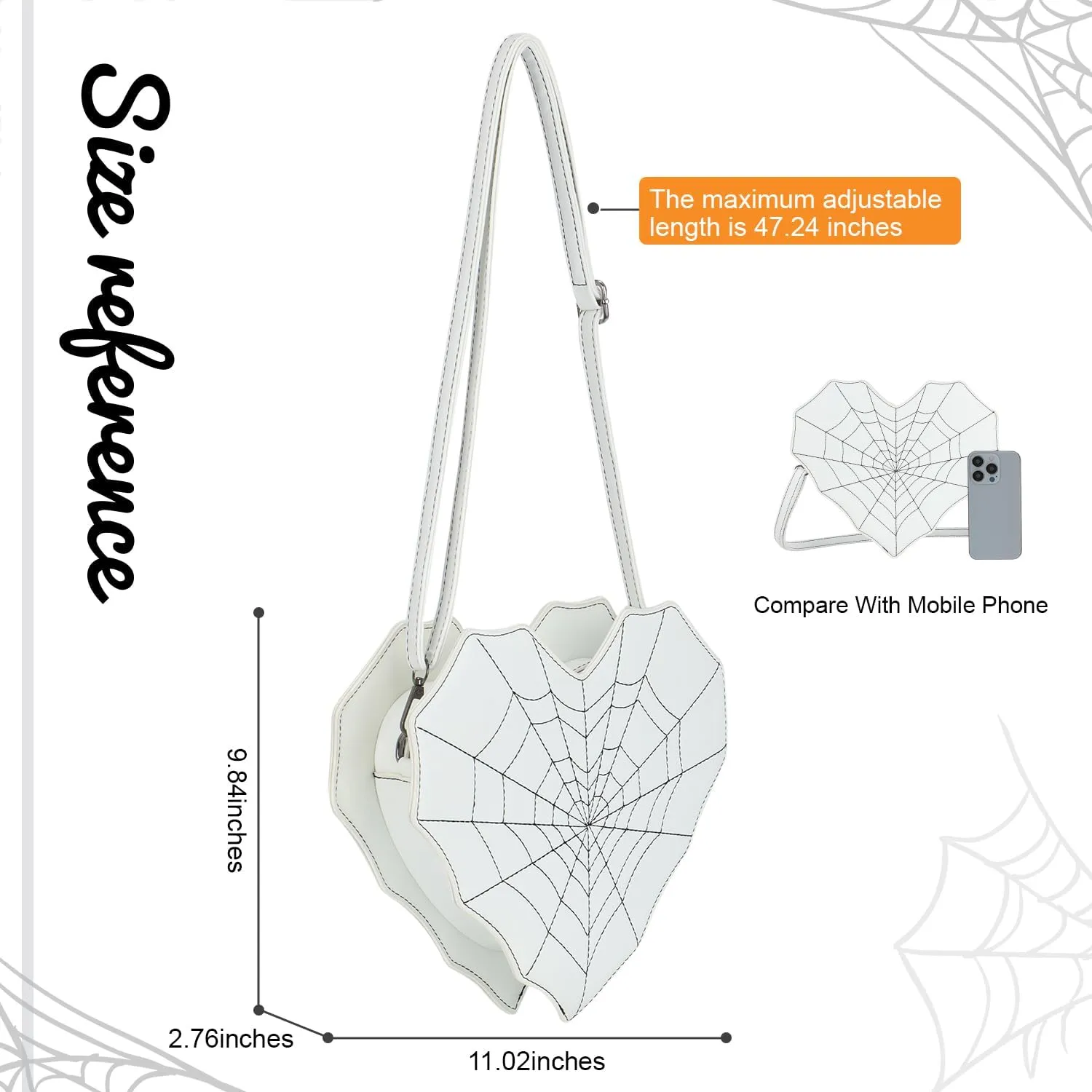SUKUTU Women Heart Shaped Shoulder Bag Spider Web Gothic Style Backpack Novelty Gothic Leather Crossbody Bag