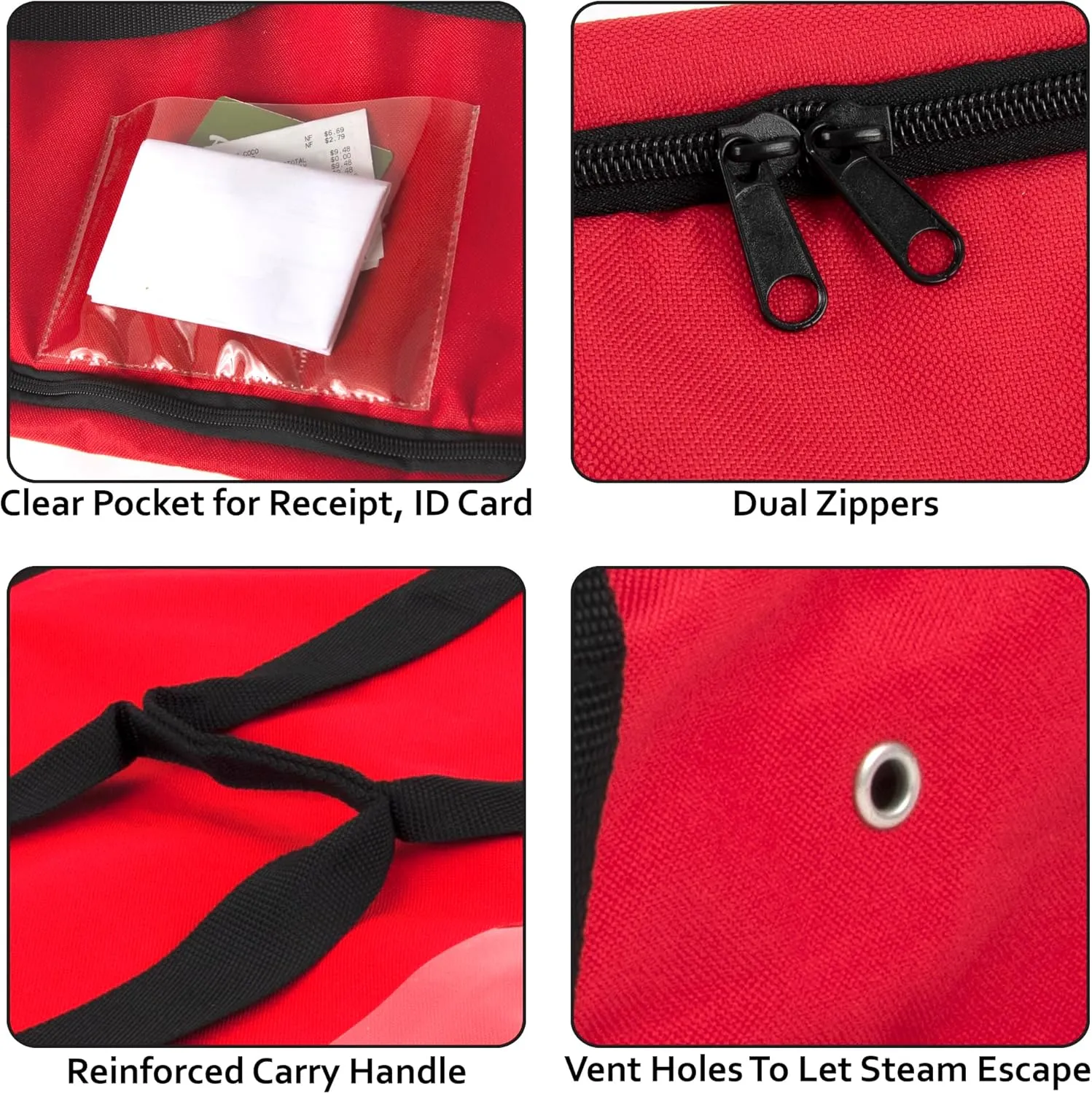 Summit Ridge Insulated Food Delivery Bag | 20x20 Pizza Bags for Delivery, Zippered with Ventilation and Receipt Pocket for DoorDash, Uber Eats, Instacart Delivery (Red)