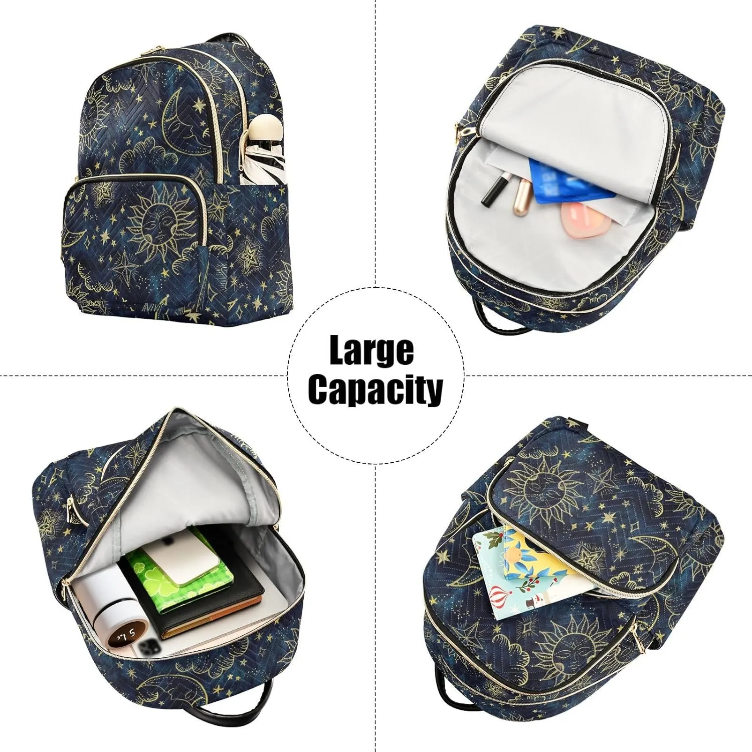 Sun and Moon Soleil Cosmos Astrology Mini Backpack for Women, Travel Backpack Purse Daypack Shoulder Bag for Ladies