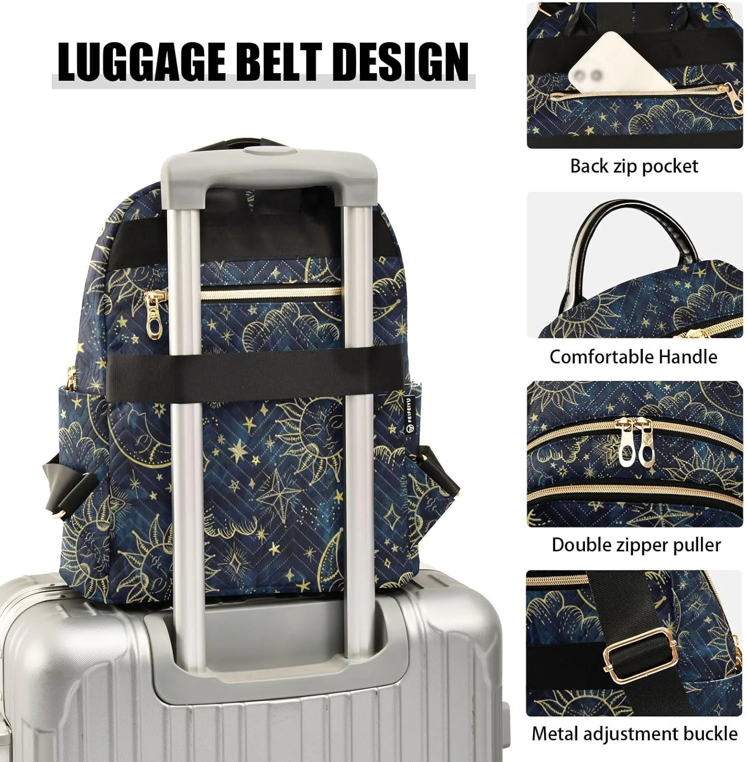 Sun and Moon Soleil Cosmos Astrology Mini Backpack for Women, Travel Backpack Purse Daypack Shoulder Bag for Ladies