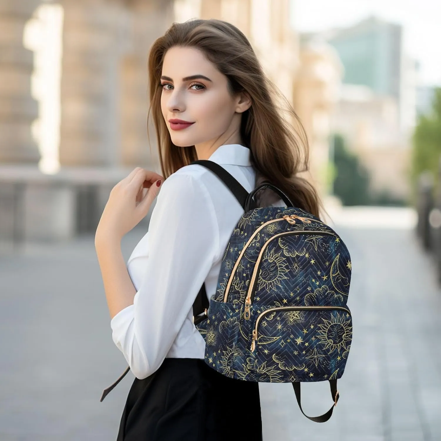 Sun and Moon Soleil Cosmos Astrology Mini Backpack for Women, Travel Backpack Purse Daypack Shoulder Bag for Ladies