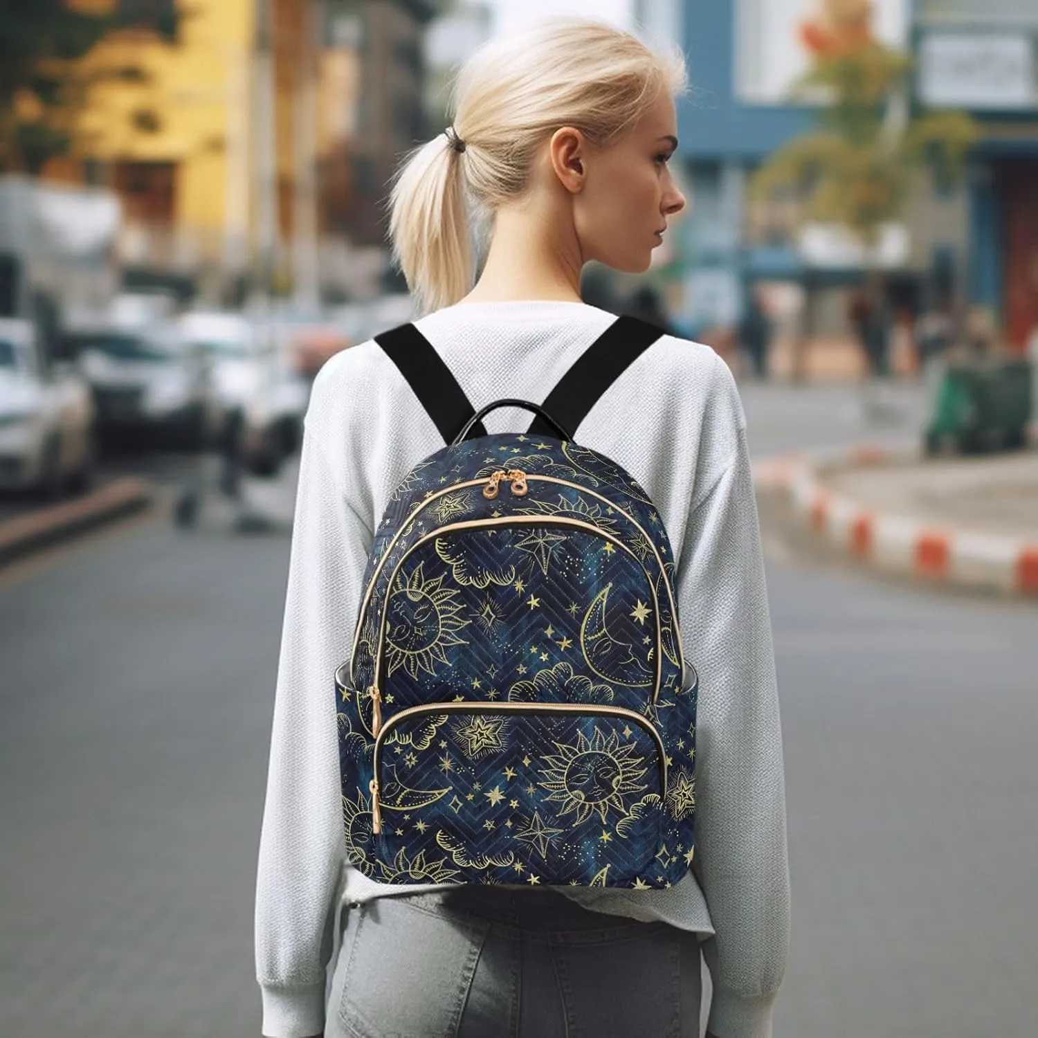 Sun and Moon Soleil Cosmos Astrology Mini Backpack for Women, Travel Backpack Purse Daypack Shoulder Bag for Ladies