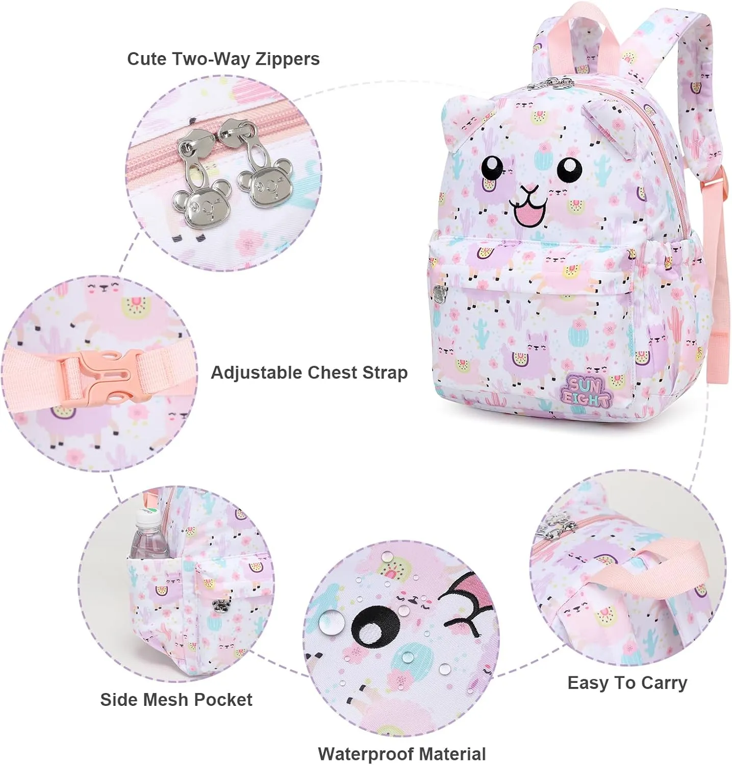 SUN EIGHT Toddler Backpack for Boys & Girls - Lightweight Kids Backpack for Preschool,Kindergarten & Travel,Cute Animal Design,Durable Small School Bag for Daycare (Ages 2-5)