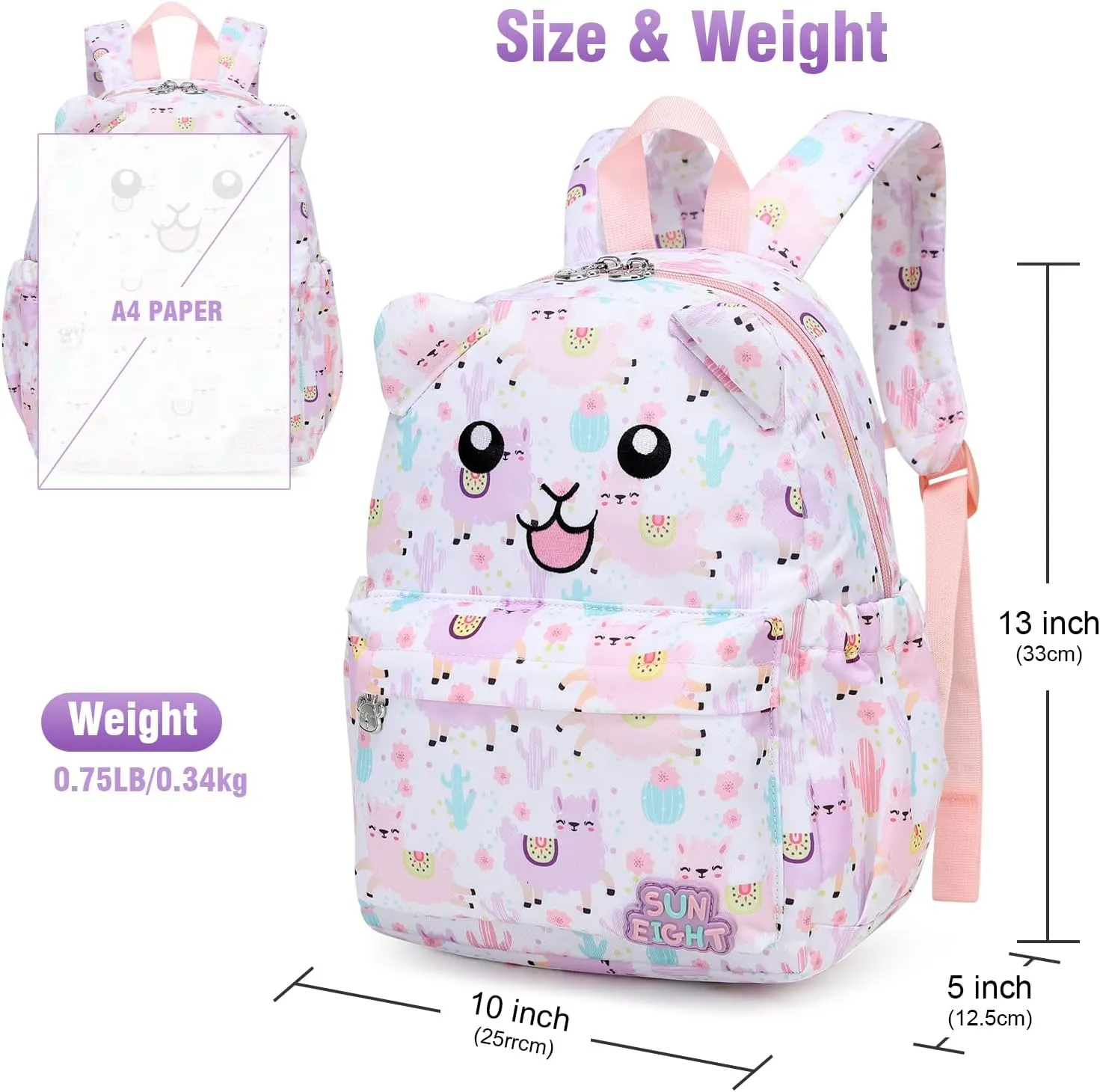 SUN EIGHT Toddler Backpack for Boys & Girls - Lightweight Kids Backpack for Preschool,Kindergarten & Travel,Cute Animal Design,Durable Small School Bag for Daycare (Ages 2-5)