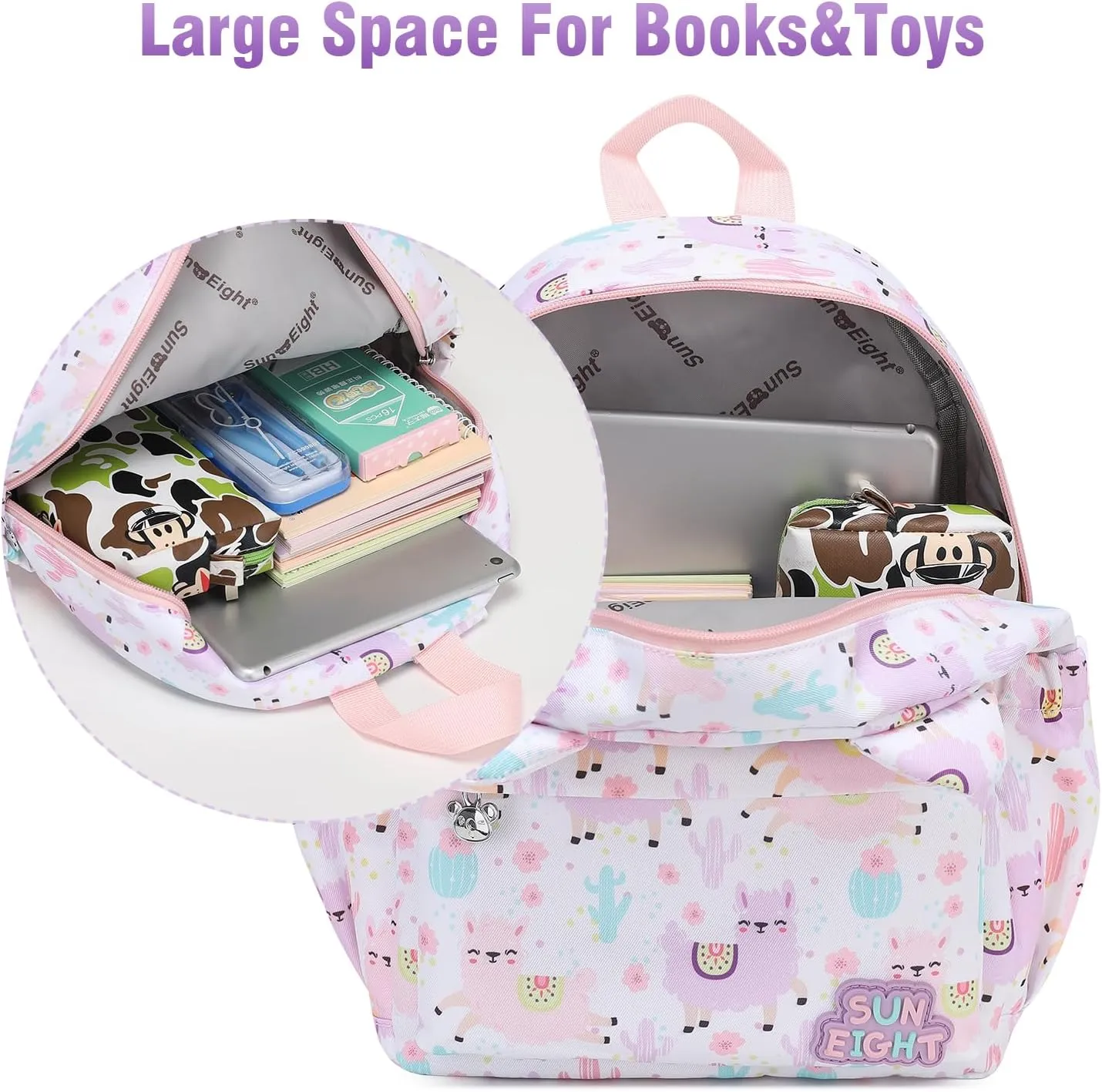 SUN EIGHT Toddler Backpack for Boys & Girls - Lightweight Kids Backpack for Preschool,Kindergarten & Travel,Cute Animal Design,Durable Small School Bag for Daycare (Ages 2-5)