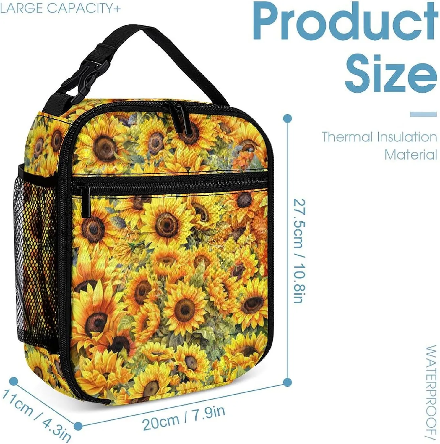 Sunflower Backpack with Lunch Box & Pencil Case for Kids Girls Boys School, 16 Inch Cute Sunflowers Bookbag, School Backpack for Students Children, Lightweight, Large Capacity