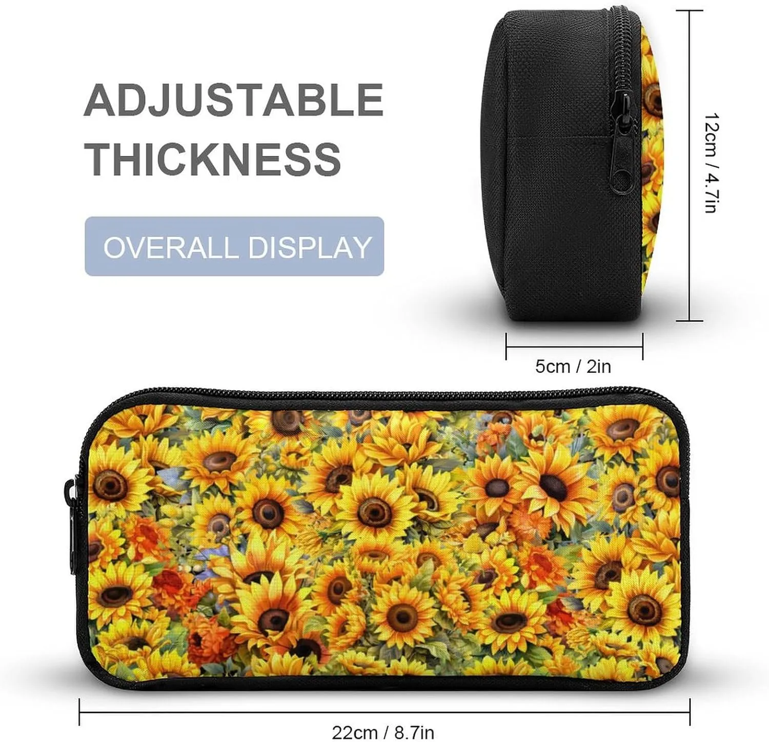 Sunflower Backpack with Lunch Box & Pencil Case for Kids Girls Boys School, 16 Inch Cute Sunflowers Bookbag, School Backpack for Students Children, Lightweight, Large Capacity