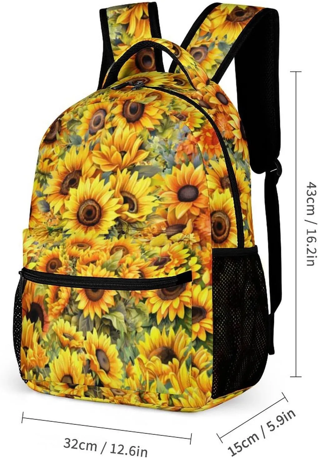 Sunflower Backpack with Lunch Box & Pencil Case for Kids Girls Boys School, 16 Inch Cute Sunflowers Bookbag, School Backpack for Students Children, Lightweight, Large Capacity