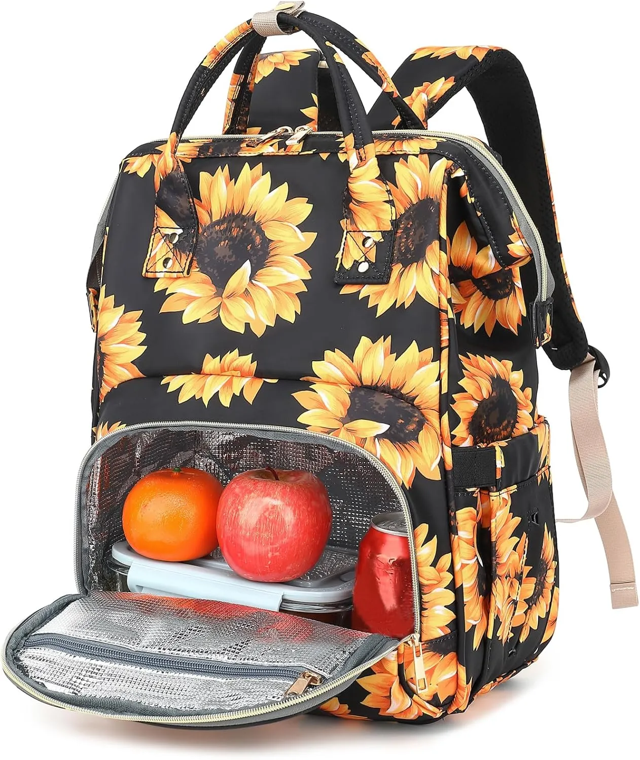 Sunflower Lunch Backpack Laptop Backpack for Women, Girls School Backpack College Bookbags Travel Backpack (Black)