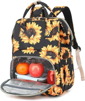Sunflower Lunch Backpack Laptop Backpack for Women, Girls School Backpack College Bookbags Travel Backpack (Black)