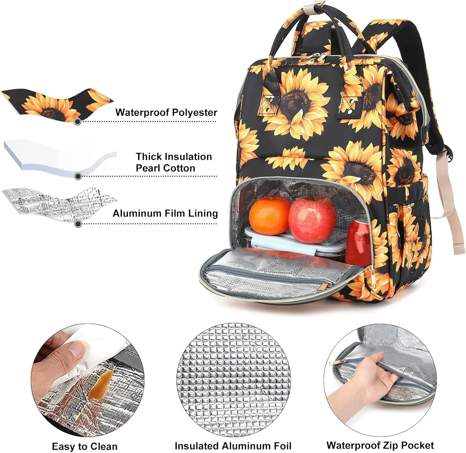 Sunflower Lunch Backpack Laptop Backpack for Women, Girls School Backpack College Bookbags Travel Backpack (Black)