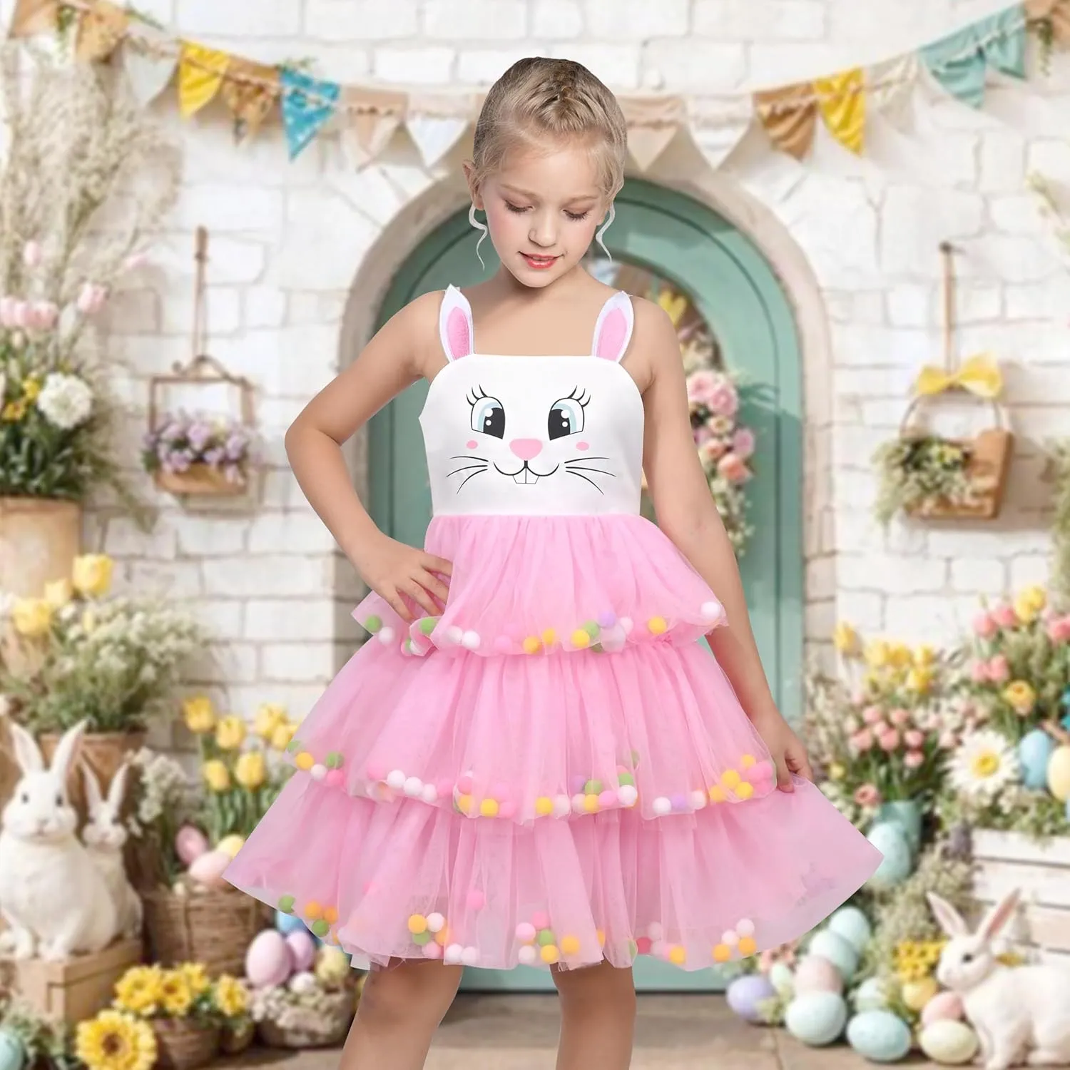 Sunny Fashion Girls Dress Cat Face Black Tower Ruffle Dancing Party Size 4-10