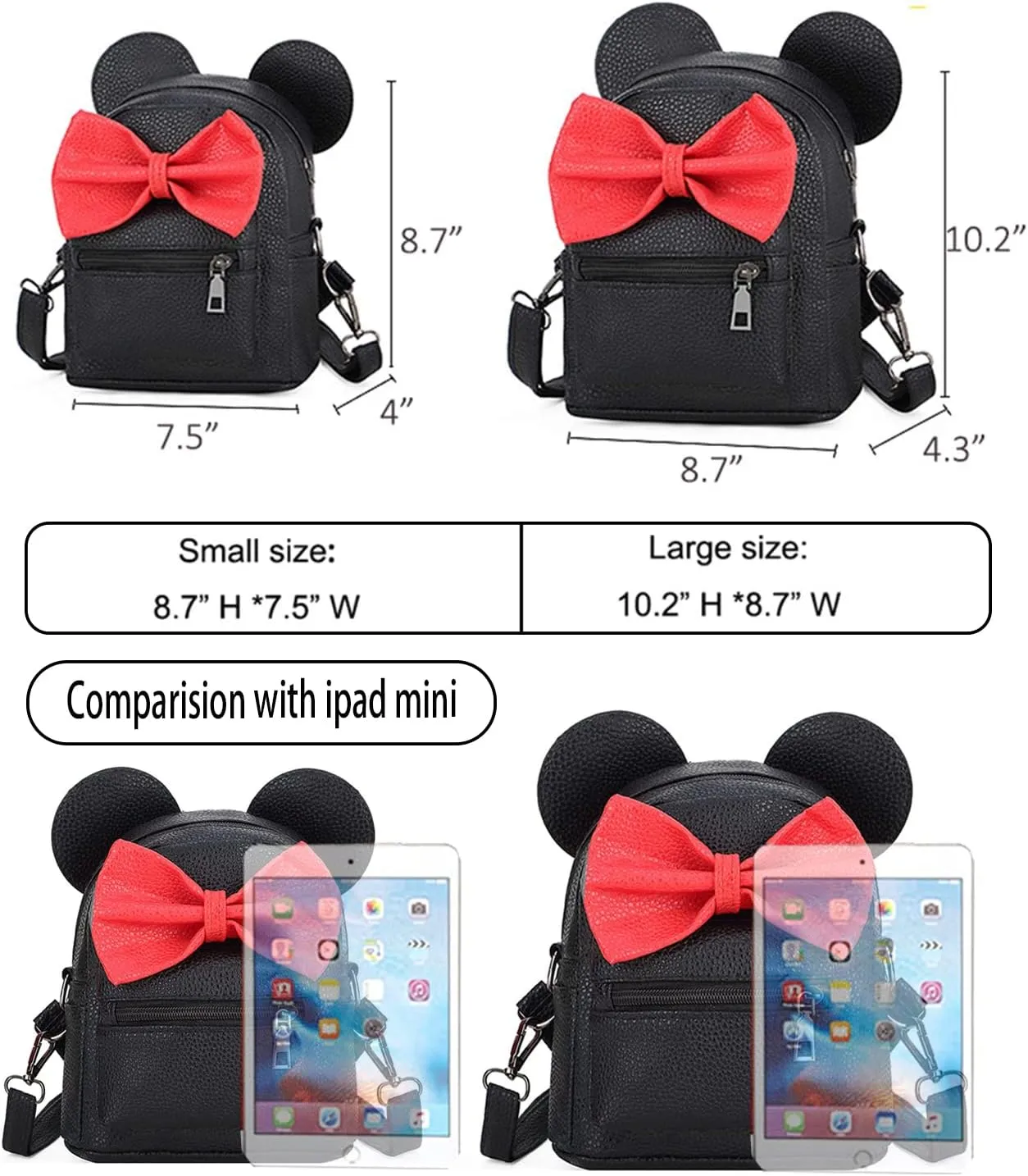 Sunwel Fashion Girls Mini Backpack Purse Mouse Ear Polka-dot Sequin Bow Convertible Backpack to Crossbody Bag for Women (black sequin bow, W7.5 x H8.7)