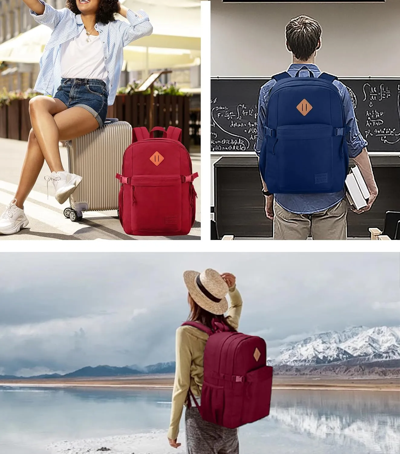 SUPACOOL Casual Backpack For School, Classical Travel Backpack for Men and Women, Bookbag for Boys, Girls and Kids, Laptop Compartment(Burgundy)