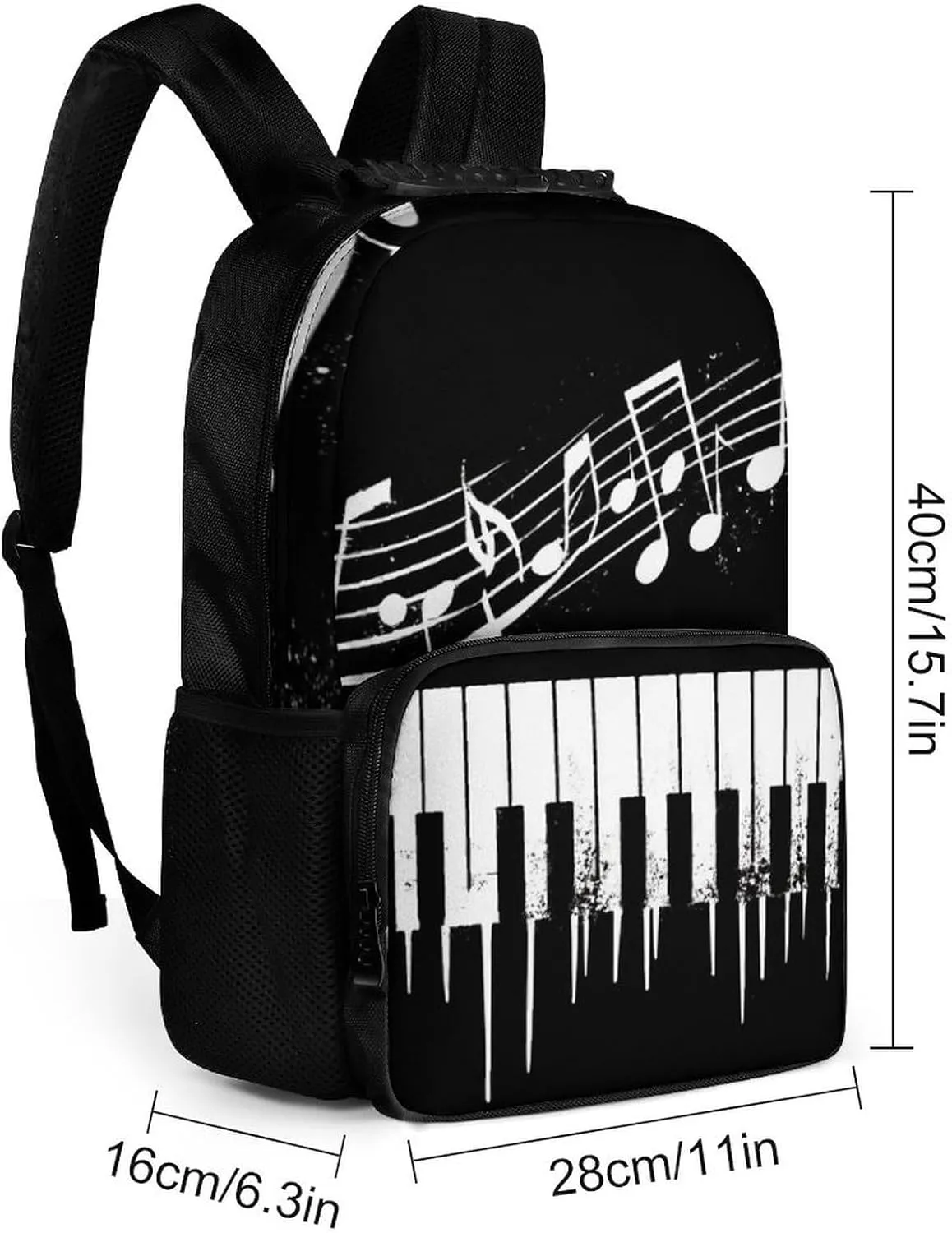 Supdreamc Polyester Daypack Backpack for Climbing Outdoors Running - Big Capacity Multipurpose Anti-Theft Bookbag, Black And White Piano Keys With Musical Notes Travel Hiking & Camping Rucksack