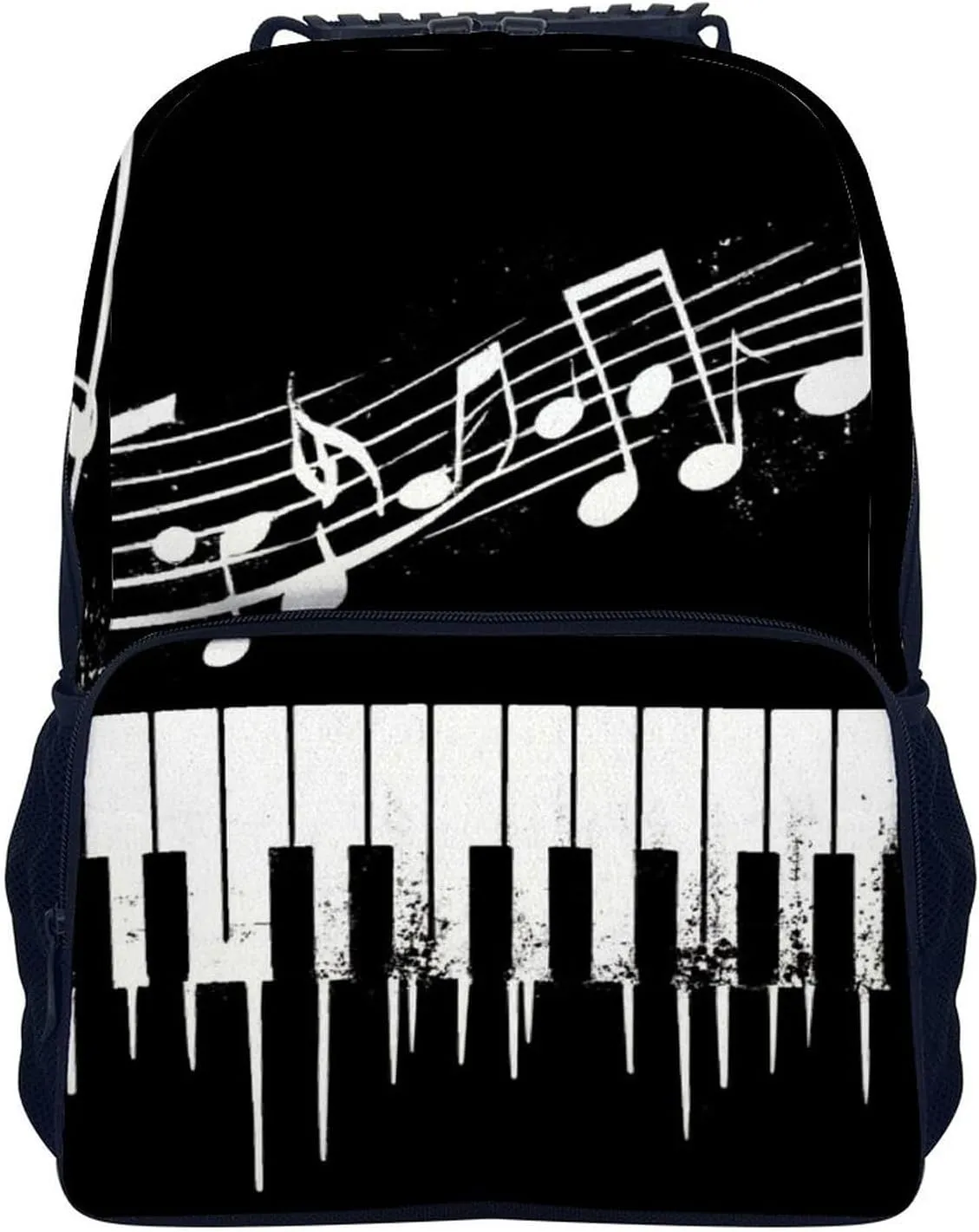 Supdreamc Polyester Daypack Backpack for Climbing Outdoors Running - Big Capacity Multipurpose Anti-Theft Bookbag, Black And White Piano Keys With Musical Notes Travel Hiking & Camping Rucksack