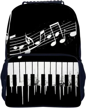 Supdreamc Polyester Daypack Backpack for Climbing Outdoors Running - Big Capacity Multipurpose Anti-Theft Bookbag, Black And White Piano Keys With Musical Notes Travel Hiking & Camping Rucksack