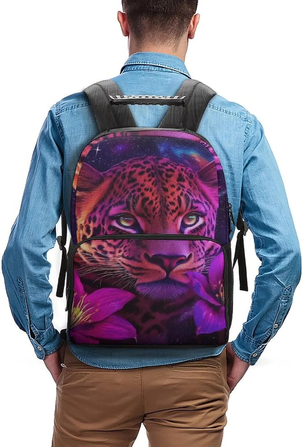 Supdreamc Polyester Daypack Backpack for Sports Travel Running - Big Capacity Anti-Theft Multipurpose Carry On Bag, Beautiful Wild Animal Tiger Abstract Floral Art Laptop Book Bag Rucksack