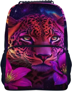 Supdreamc Polyester Daypack Backpack for Sports Travel Running - Big Capacity Anti-Theft Multipurpose Carry On Bag, Beautiful Wild Animal Tiger Abstract Floral Art Laptop Book Bag Rucksack