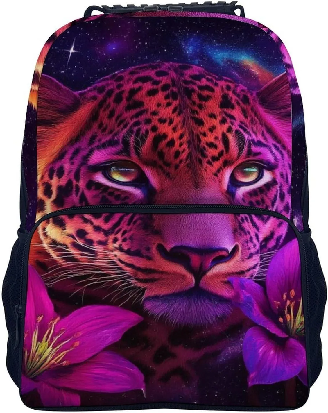 Supdreamc Polyester Daypack Backpack for Sports Travel Running - Big Capacity Anti-Theft Multipurpose Carry On Bag, Beautiful Wild Animal Tiger Abstract Floral Art Laptop Book Bag Rucksack