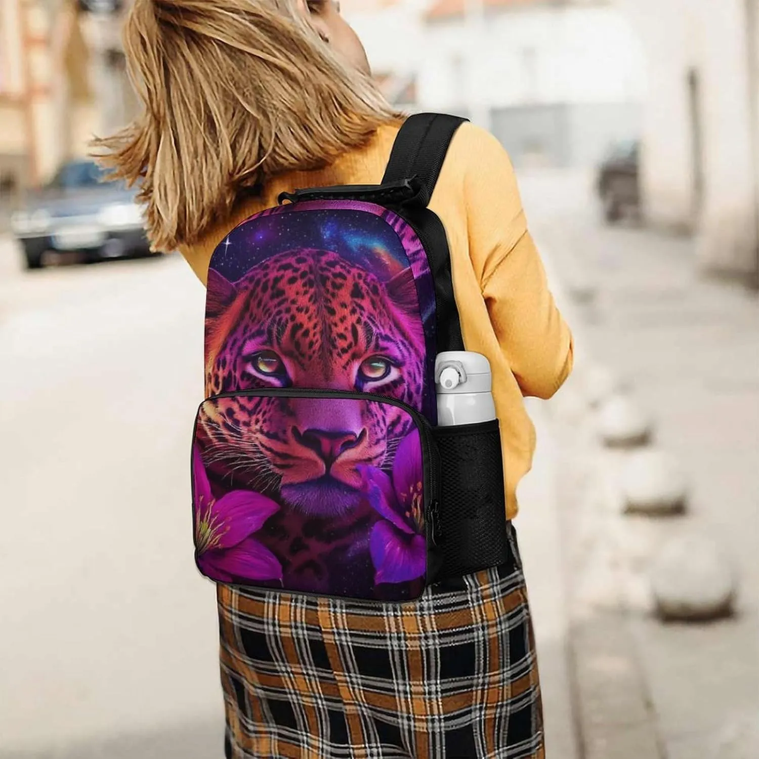 Supdreamc Polyester Daypack Backpack for Sports Travel Running - Big Capacity Anti-Theft Multipurpose Carry On Bag, Beautiful Wild Animal Tiger Abstract Floral Art Laptop Book Bag Rucksack
