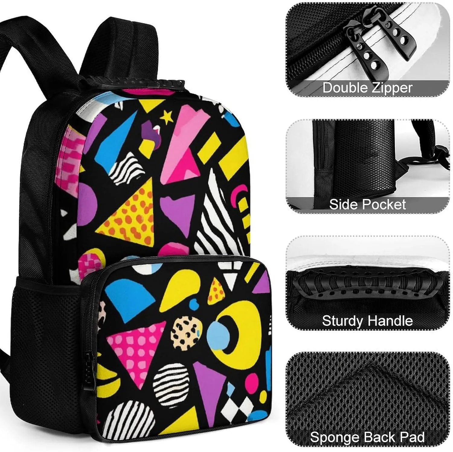 Supdreamc Rucksack Anti-Theft Multipurpose Large Capacity Carry On Bag - Black Retro 80S 90S Travel Hiking Bag & Day Pack With Side Pockets