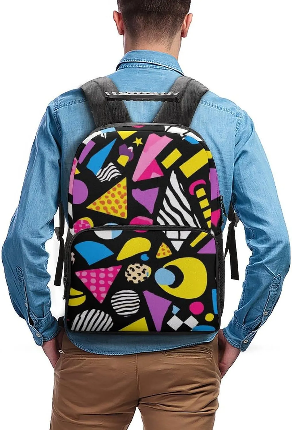 Supdreamc Rucksack Anti-Theft Multipurpose Large Capacity Carry On Bag - Black Retro 80S 90S Travel Hiking Bag & Day Pack With Side Pockets