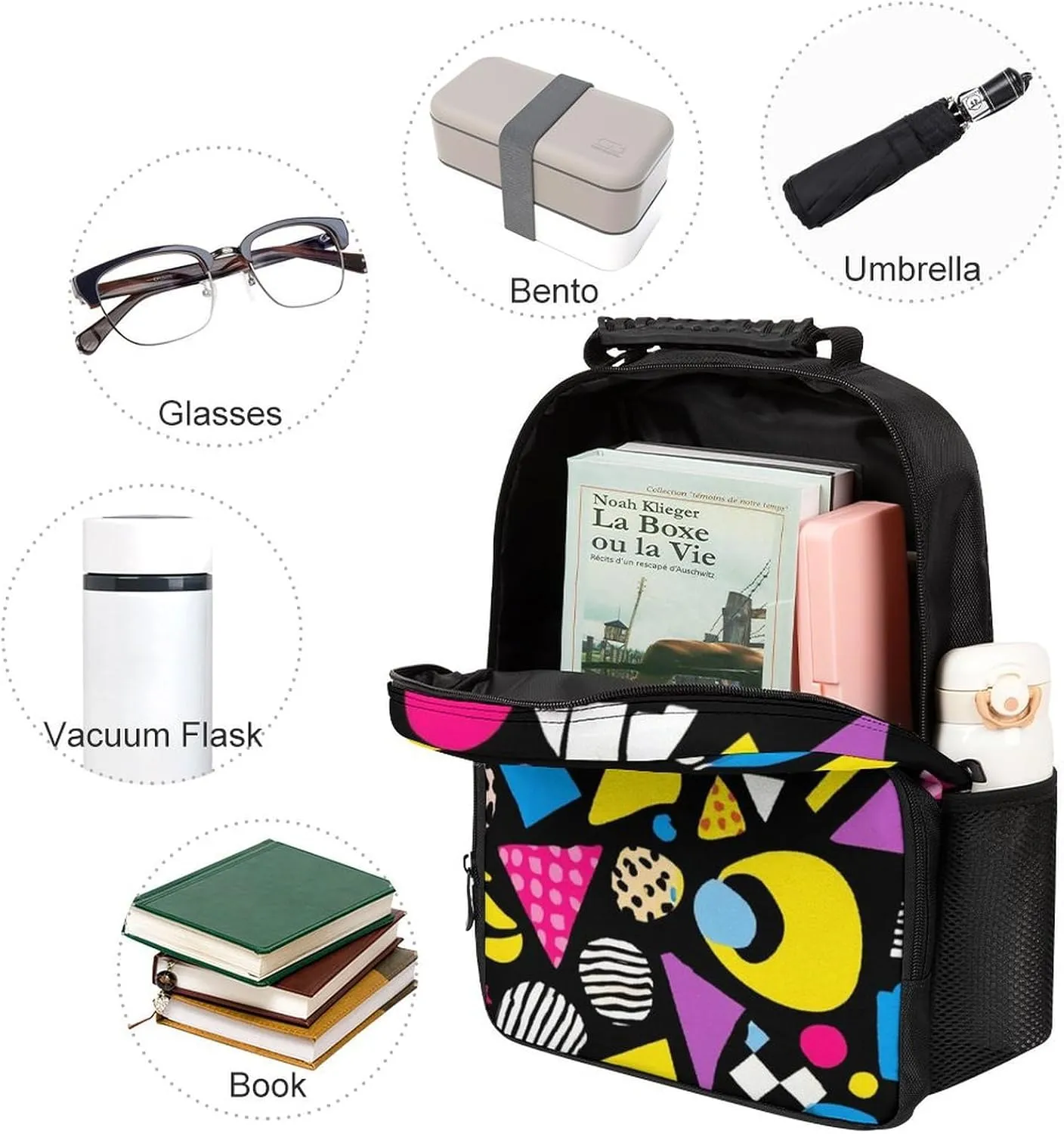 Supdreamc Rucksack Anti-Theft Multipurpose Large Capacity Carry On Bag - Black Retro 80S 90S Travel Hiking Bag & Day Pack With Side Pockets