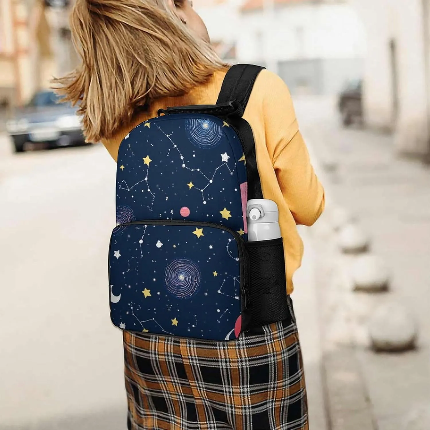 Supdreamc Shoulder Book Bags Anti-Theft Multipurpose Big Capacity Bookbag - Space Galaxy Constellation Zodiac Starry Night Stars Travel Hiking Backpack With Smooth Zippers