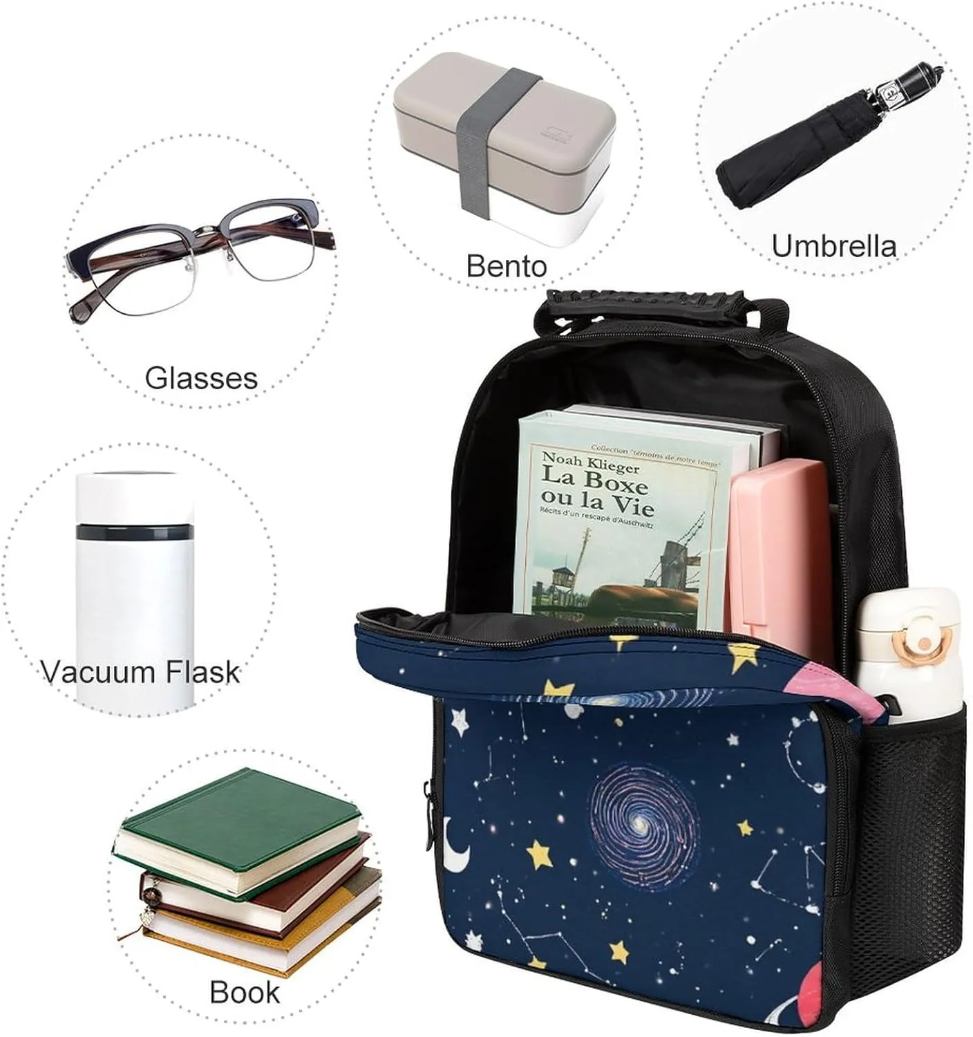Supdreamc Shoulder Book Bags Anti-Theft Multipurpose Big Capacity Bookbag - Space Galaxy Constellation Zodiac Starry Night Stars Travel Hiking Backpack With Smooth Zippers