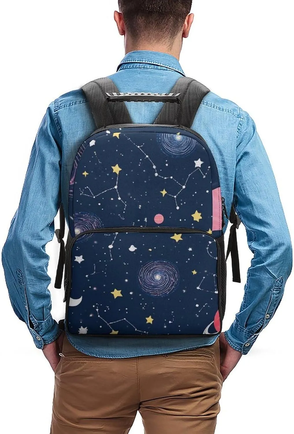 Supdreamc Shoulder Book Bags Anti-Theft Multipurpose Big Capacity Bookbag - Space Galaxy Constellation Zodiac Starry Night Stars Travel Hiking Backpack With Smooth Zippers