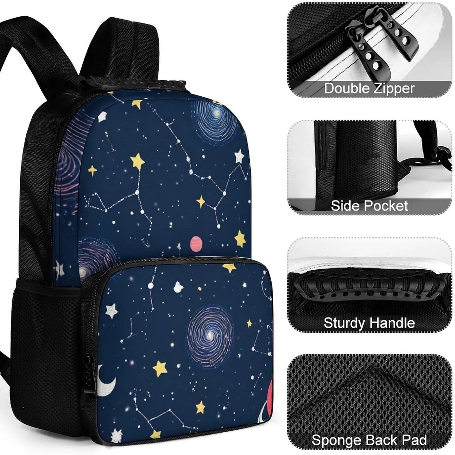 Supdreamc Shoulder Book Bags Anti-Theft Multipurpose Big Capacity Bookbag - Space Galaxy Constellation Zodiac Starry Night Stars Travel Hiking Backpack With Smooth Zippers