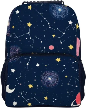Supdreamc Shoulder Book Bags Anti-Theft Multipurpose Big Capacity Bookbag - Space Galaxy Constellation Zodiac Starry Night Stars Travel Hiking Backpack With Smooth Zippers