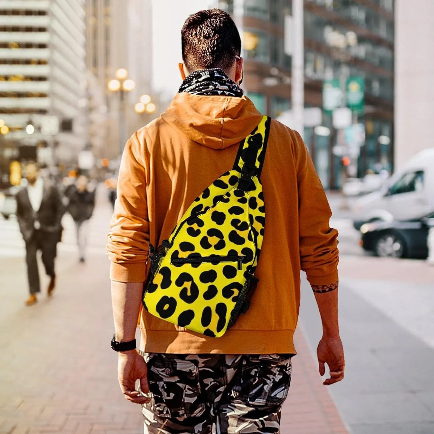 Supdreamc Ultra Lightweight Sling Bag Backpack Chest Day Bag Multipurpose Anti-Theft Backpacking for Outdoor Cycling Hiking Travel, Tool Backpack (Animal Skin Cheetah Leopard Leather Print Yellow)