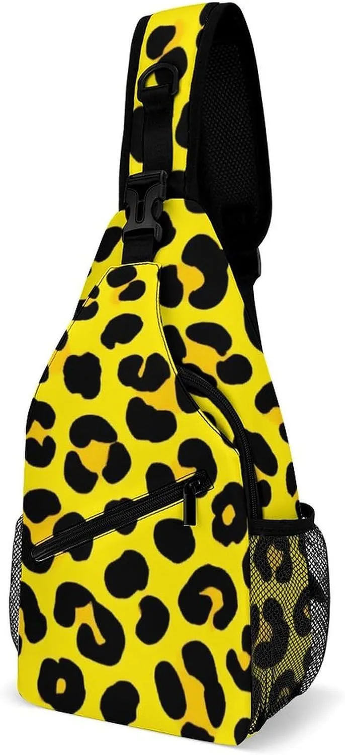 Supdreamc Ultra Lightweight Sling Bag Backpack Chest Day Bag Multipurpose Anti-Theft Backpacking for Outdoor Cycling Hiking Travel, Tool Backpack (Animal Skin Cheetah Leopard Leather Print Yellow)