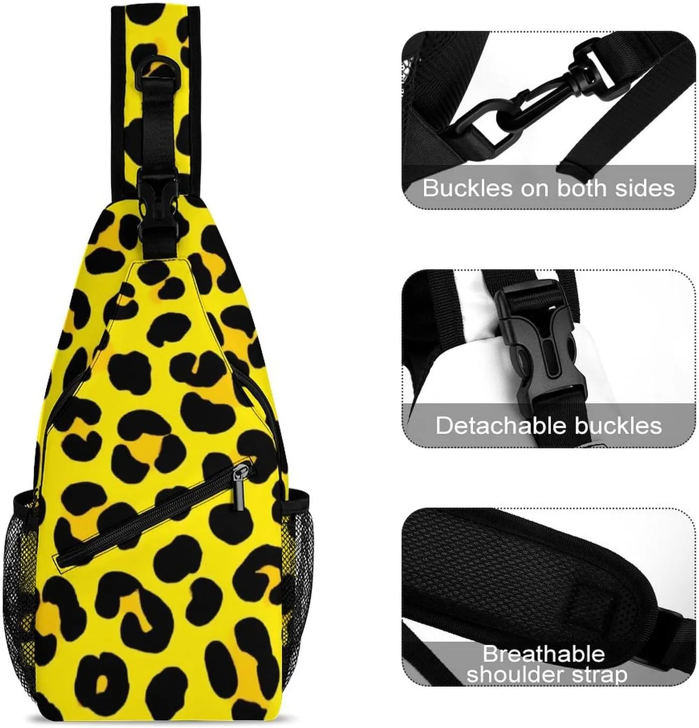 Supdreamc Ultra Lightweight Sling Bag Backpack Chest Day Bag Multipurpose Anti-Theft Backpacking for Outdoor Cycling Hiking Travel, Tool Backpack (Animal Skin Cheetah Leopard Leather Print Yellow)