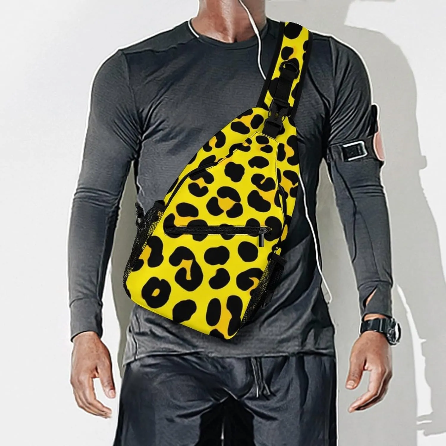 Supdreamc Ultra Lightweight Sling Bag Backpack Chest Day Bag Multipurpose Anti-Theft Backpacking for Outdoor Cycling Hiking Travel, Tool Backpack (Animal Skin Cheetah Leopard Leather Print Yellow)