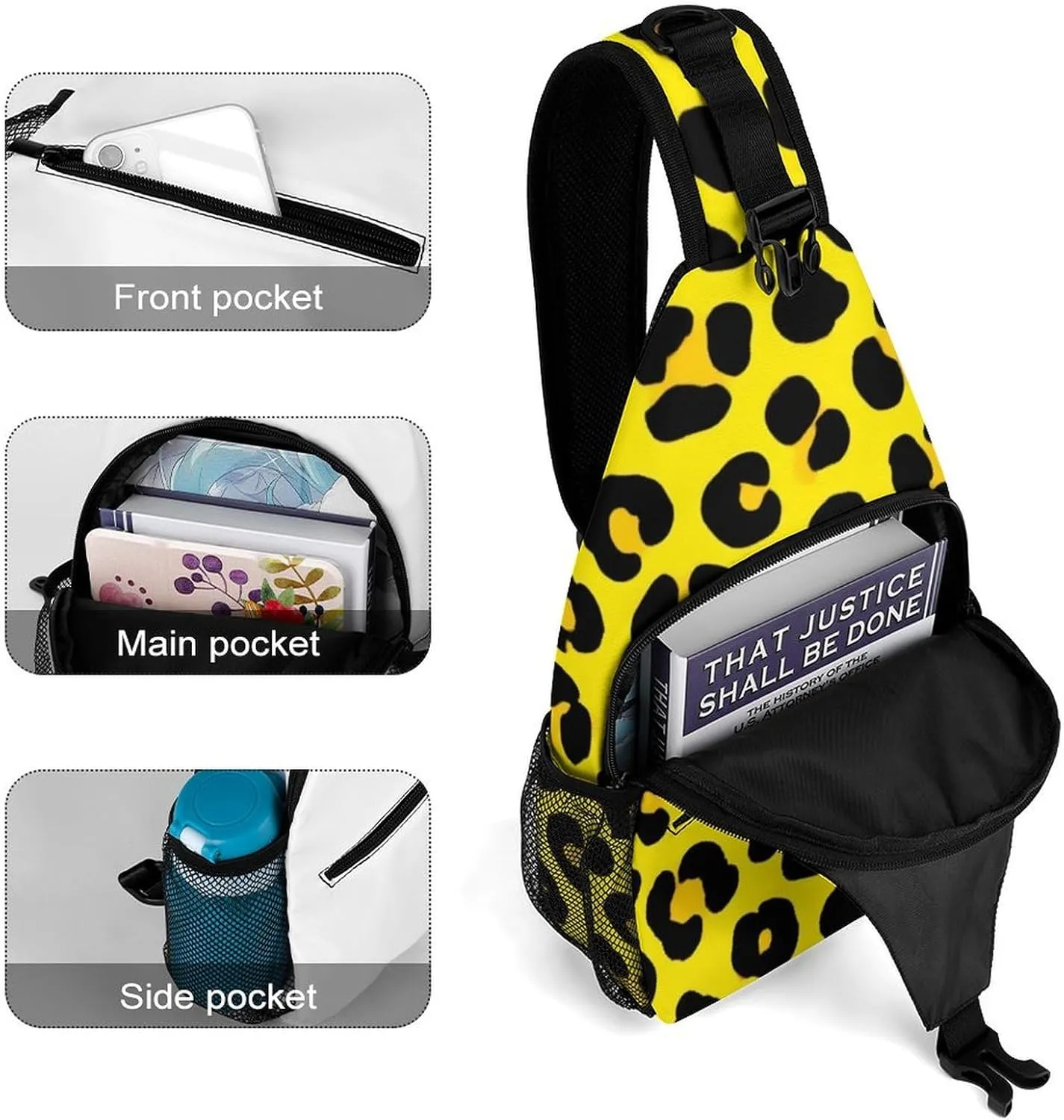 Supdreamc Ultra Lightweight Sling Bag Backpack Chest Day Bag Multipurpose Anti-Theft Backpacking for Outdoor Cycling Hiking Travel, Tool Backpack (Animal Skin Cheetah Leopard Leather Print Yellow)