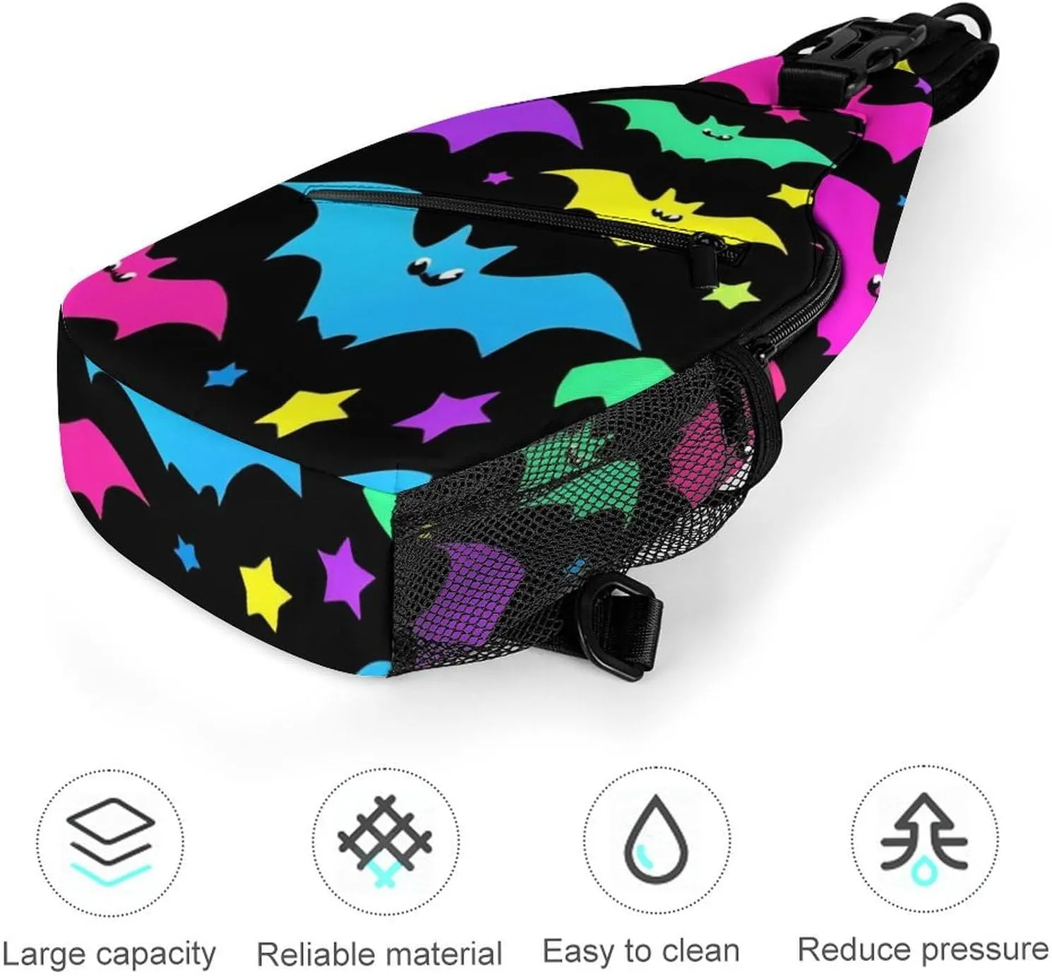 Supdreamc Ultra Lightweight Sling Bag Backpack Shoulder Crossbody Bag Chest Pack Anti-Theft Multipurpose Bag for Outdoor Cycling Hiking Travel (Halloween Cool Neon Bats)