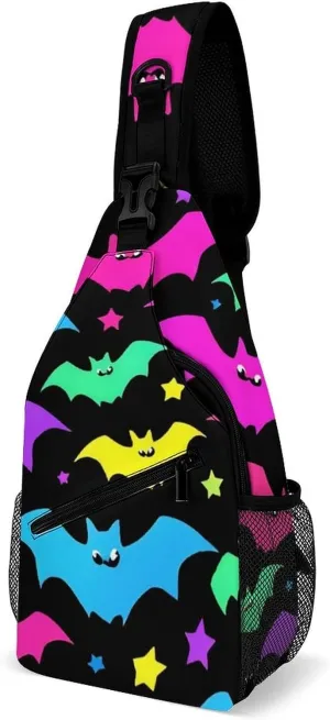 Supdreamc Ultra Lightweight Sling Bag Backpack Shoulder Crossbody Bag Chest Pack Anti-Theft Multipurpose Bag for Outdoor Cycling Hiking Travel (Halloween Cool Neon Bats)